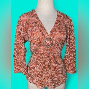 Y2K Vintage orange and brown v neck shirt quarter sleeves